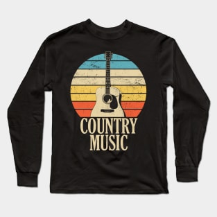 Country Music Retro Style Distressed Acoustic Guitar Long Sleeve T-Shirt